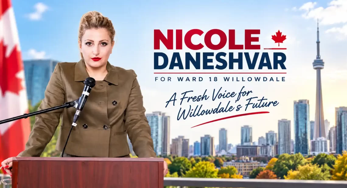 Nicole Daneshvar speaking at a community event for Ward 18 Willowdale