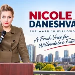 Nicole Daneshvar speaking at a community event for Ward 18 Willowdale