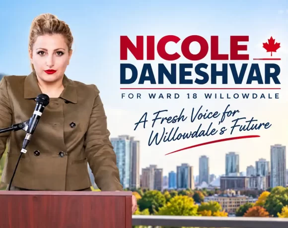 Nicole Daneshvar speaking at a community event for Ward 18 Willowdale